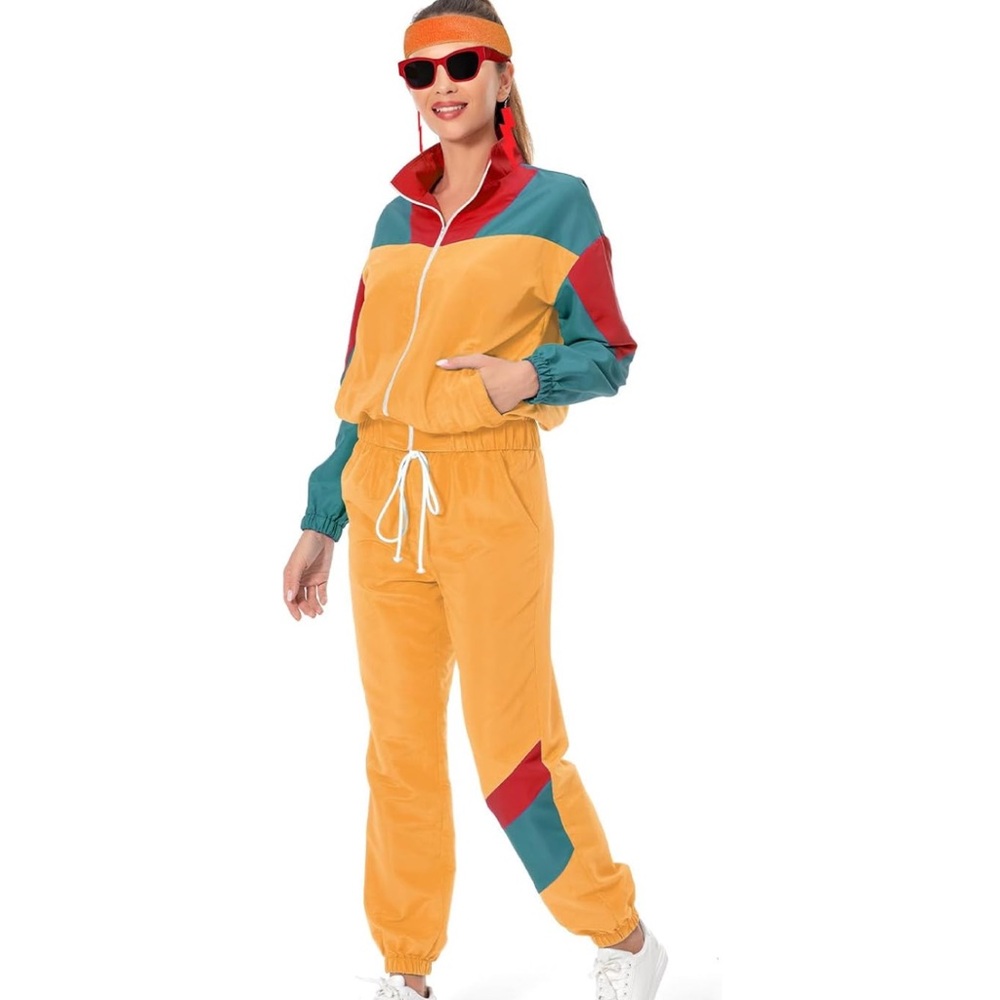 Color Block Track Suit Set 80s Long Sleeve Windbreaker 2XL